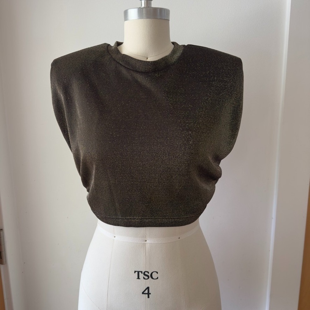 AllSaints Mika Metallic Tank-Sleeveless Cropped-gunmetal/black shimmer-Sz S